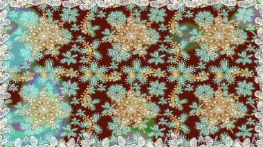 Süslü dekorasyon. Raster illüstrasyonu. Damask altın soyut çiçek nötr renklerde pürüzsüz desen.