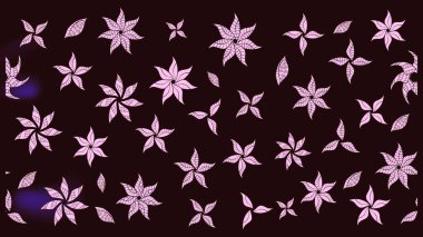 Raster deseni. Kahverengi renklerde bahar çiçekleri. Patlayan çiçekler soyut olarak yerleştirilmiş. Raster illüstrasyonu.