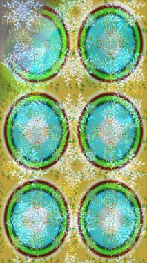 Yeşil, mavi ve nötr kar taneleri. Kar tanelerinin soyut arkaplanlı Noel şablonu. Noel ve yeni yıl moda baskıları için tatil tasarımı. Raster illüstrasyonu.