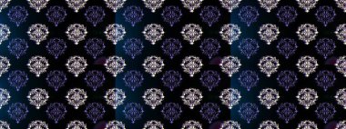 Kusursuz desenli altın elementler. Altın şablon. Klasik çiçek dokusu. Siyah, mor ve mavi renklerin kraliyet retro 'su. Kart, duvar kağıdı, ambalaj ve tekstil için klasik tasarım. Raster illüstrasyonu.