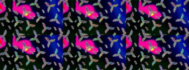 Siyah, mavi ve mor renkli kristal kar taneleri. Raster illüstrasyonu.