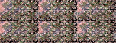 Güzel kumaş deseni. Düz Çiçek Elementleri Tasarımı. Raster illüstrasyonunda kusursuz çiçek deseni. Renkli Bahar Teması Kusursuz Arkaplan.