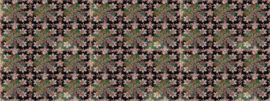 Klasik çiçek tasarımı elementleri. Siyah kıvırcık çiçekler siyah renkte şekillenir. Raster illüstrasyonu.