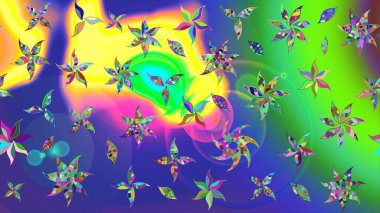 Çiçek desenli eskiz, darbeler, sıçramalar, yaz çiçekleri. Yeşil renkli çiçekler. Raster illüstrasyonu.