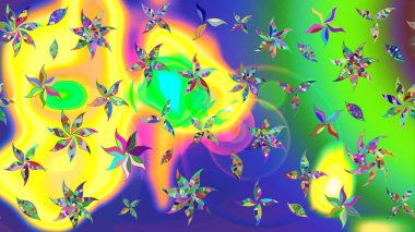 Çiçekler suluboya tarzında yeşil renkte. Raster illüstrasyonunda çiçek deseni çizimi.