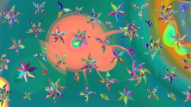 Yumuşak, mavi renkte bahar çiçekleri. Çiçekli karalama şeklinde Raster çiçek deseni. Raster illüstrasyonu.