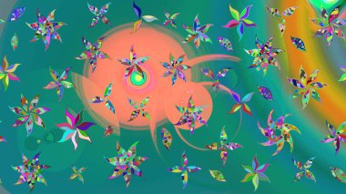 Renkli Bahar Teması eskiz kalıbı. Mavi renkli çiçekler. Düz Çiçek Elementleri Tasarımı. Sevimli çiçek raster deseni.