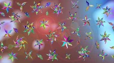 Yaz çiçekleri teması. Klasik çiçekler. El çizimi, soyut ve süslü elementler. Kahverengi renkli. Suluboya resim taklit Raster illüstrasyonu.