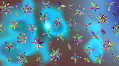 Suluboya, elle çizilmiş. Raster illüstrasyonu. Mavi yapraklı yabani çiçekler. Taslak arkaplan deseni.