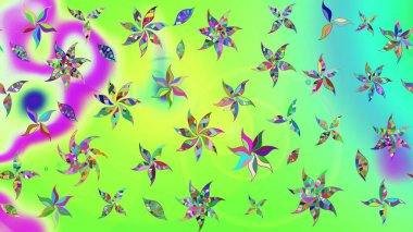 Raster illüstrasyonundaki çiçek desenli çizim. Düz Çiçek Elementleri Tasarımı. Renkli Bahar Teması eskiz kalıbı. Süslü kumaş deseni.