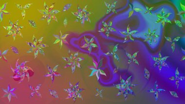 Desen, çizim, çiçek sınırı. Eski moda arka plan. Güzel, parlak, pürüzsüz kumaş, tuval. Raster illüstrasyonu. Kıvırcık, parlak örgü. Çiçeklerin çelengi.