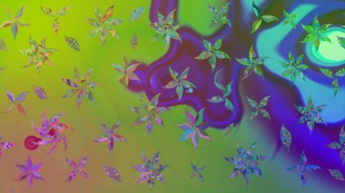 Raster illüstrasyonu. Raster deseni. Küçük çiçekteki sevimli çiçek deseni. Yumuşak, yaz çiçekleri yeşil renklerde.