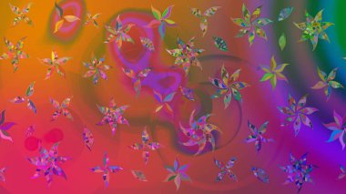 Raster çiçek desenli çiçek deseni, yapraklar, dekoratif elementler, sıçrama, lekeler, el çizimi kontur çizgileri ve Doodle çizim stili, grafik raster çizim çizimi.