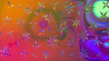 Renkli Bahar Teması eskiz kalıbı. Raster illüstrasyonundaki çiçek desenli çizim. Düz Çiçek Elementleri Tasarımı. Kahverengi renkte çiçekler.