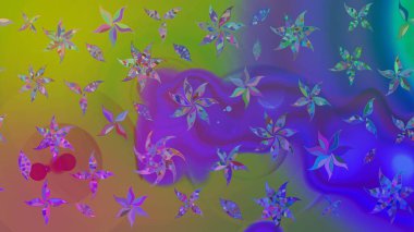 Renkli Bahar Teması eskiz kalıbı. Mor renkli çiçekler. Raster illüstrasyonundaki çiçek desenli çizim. Düz Çiçek Elementleri Tasarımı.