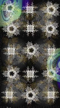 Kar taneleri arka planda. Renkli arka planda izole edilmiş kar tanelerinin düz tasarımı. Kar tanesi süsleme deseni. Kar taneleri deseni. Raster illüstrasyonu.