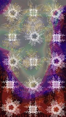 Renkli arka planda izole kar taneleri. Raster illüstrasyonu. Kar taneleri radyal gri, nötr ve kahverengi renkler.