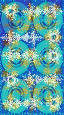 Mavi, nötr ve yeşil renklerde şirin kar taneleri. Soyut duvar kâğıdı, ambalaj dekorasyonu. Kışın sembolü, mutlu noeller, mutlu yeni yıl kutlaması Raster illüstrasyonu. Kar tanesi kadar basit..