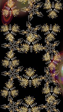 Siyah renklerde. Raster illüstrasyonu. 3D çiçekler, çizim.