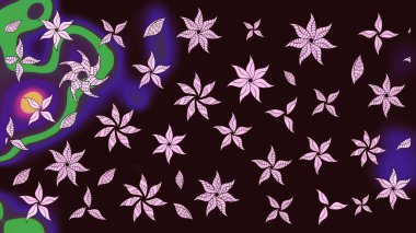 Renkli Bahar Teması eskiz kalıbı. Düz Çiçek Elementleri Tasarımı. Kahverengi renkli çiçekler. Sevimli çiçek raster deseni.