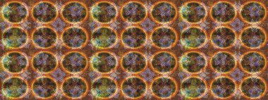 Raster illüstrasyonu. Noel ve yeni yıl moda baskıları için tatil tasarımı. Kahverengi, turuncu ve nötr kar taneleri. Kar tanelerinin soyut arkaplanlı Noel deseni.