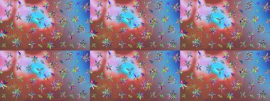 Çiçekli karalama şeklinde Raster çiçek deseni. Kahverengi renkli çiçekler. Yumuşak, bahar çiçekli arka plan.