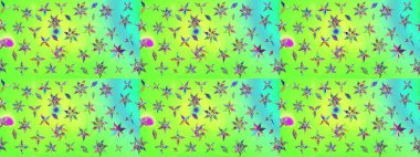 Raster illüstrasyonu. Yeşil renkli çiçekler. Çiçek desenli eskiz, vuruşlar, sıçramalar, yaz çiçekleri..