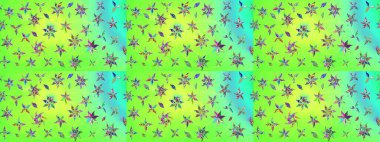 Çiçekli karalama şeklinde Raster çiçek deseni. Raster illüstrasyonu. Yumuşak, yaz çiçekleri yeşil renklerde.
