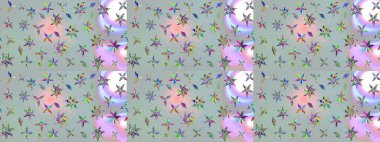 Düz Çiçek Elementleri Tasarımı. Renkli Bahar Teması eskiz kalıbı. Güzel kumaş deseni. Raster illüstrasyonunda çiçek deseni çizimi.