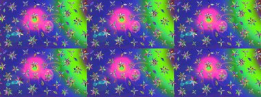 Şirin çiçekli, desenli, mavi renkli renkli bir eskiz deseni. El çizimi çiçek çizimi deseni (fayans). Tekstil için suluboya çizim deseni.