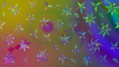 Yeşil renkli Asya tekstili. Suluboya çiçekli çiçek deseni. Raster illüstrasyonu.