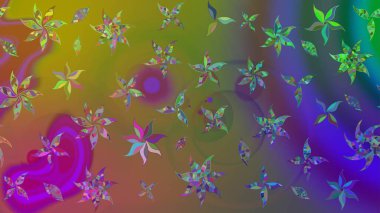 Tekstil için suluboya eskiz deseni. El çizimi çiçek çizimi deseni (fayans). Şirin çiçekli, desenli, yeşil renkli çizim deseni.