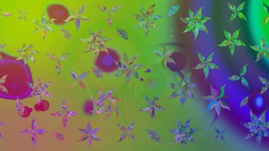 Elle boyanmış suluboya resim çizimleri, çiçekler ve bitkiler. Yeşil renkte çiçekler.