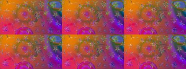 Raster illüstrasyonu. Mor renklere karalamalar çizilmiş çiçek deseni.