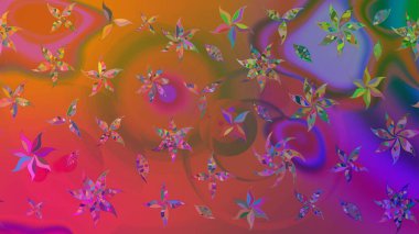 Raster illüstrasyonu. Kahverengi renkte yaz çiçekleri. Raster çiçek desenli ve çiçekli..