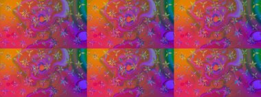 Raster deseni. Bahar çiçekleri dallı desen, mor renkler çiçekli siluet.