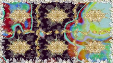 Doğu tarzı arabesk. Kusursuz altın desenli bukleler. Raster altın desen. Altın elementli kahverengi renkler. Raster illüstrasyonu.