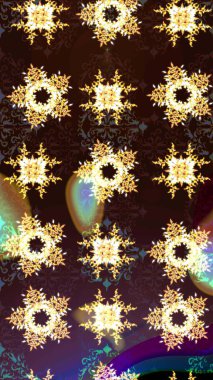 Kahverengi, mor ve sarı renkli kristal kar taneleri. Raster illüstrasyonu.