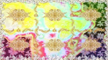 Altın elementli nötr renkler. Raster illüstrasyonu. Kusursuz altın desenli bukleler. Doğu tarzı arabesk. Raster altın desen.