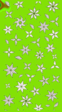 Yeşil kıvırcık çiçekler yeşil renkte şekillenir. Raster illüstrasyonu. Klasik çiçek tasarım elementleri.