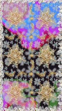 Doğu tarzı arabesk tarzında altın elementler. Gri renklerde kusursuz desen. Raster altın pürüzsüz desen. Kusursuz altın desenli bukleler..