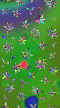 Düz Çiçek Elementleri Tasarımı. Renkli Yaz Temalı eskiz kalıbı. Yeşil renkli çiçekler. Raster illüstrasyonunda çiçek deseni çizimi.