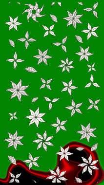 Çiçek desenli çizim. Raster illüstrasyonu. Yeşil renkli Asyalı tekstil.