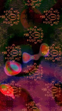 Tekstil tasarımı için geleneksel Raster çiçek buketi kahverengi renkli. Üzerinde gelincikler ve vadi zambakları olan renkli çiçek desenli nakış..