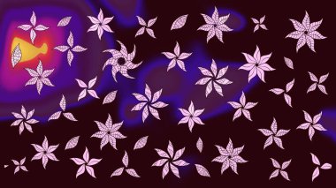 Çiçekli karalama şeklinde Raster çiçek deseni. Kahverengi renkli çiçekler. Yumuşak, bahar çiçekli arka plan.