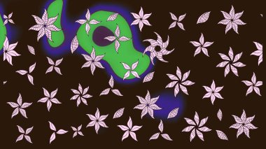 Düz Çiçek Elementleri Tasarımı. Kahverengi renkli çiçekler. Raster Illustrasyon 'daki Çiçek Deseni' nin son moda çizimi. Renkli Yaz Teması çizim şablonu.