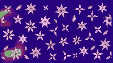 Yumuşak, mavi renkte bahar çiçekleri. Çiçek ve yapraklı karalama şeklinde Raster çiçek deseni. Raster illüstrasyonu.