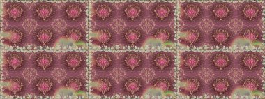 Çiçeksel fantezi tasarımı, parlak bir arka planda, kusursuz bir desen. Renkli Bahar Temalı Kusursuz Arkaplan. Düz Çiçek Elementleri Tasarımı.