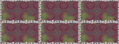 Çiçekli, pürüzsüz bir desen. Kahverengi renklerde bahar çiçekleri. Raster illüstrasyonu. Raster çiçekleri klasik tarzda resmedilir..