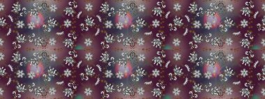 Kusursuz çiçek deseni. Raster illüstrasyonu. Asya tekstil tarzında. Kahverengi, gri ve mor renkte çiçekler. Renkli Bahar Temalı Kusursuz Arkaplan. Düz Çiçek Elementleri Tasarımı.